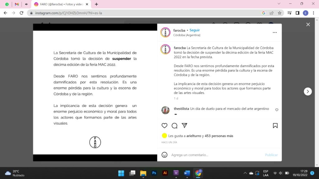 Malestar en la escena local por la suspensión de la Feria de Arte Malestar en la escena local por la suspensión de la Feria de Arte