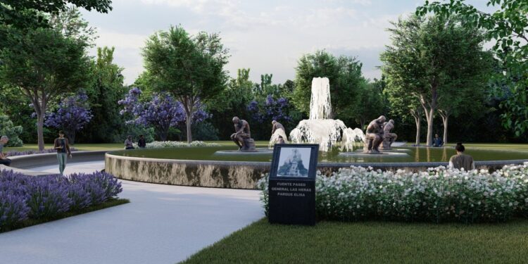 El parque Las Heras volverá a tener una fuente y sus esculturas originales