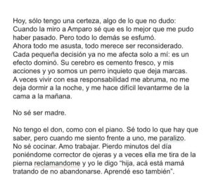 La profunda reflexión de una escritora sobre la maternidad: “No sé ser madre”