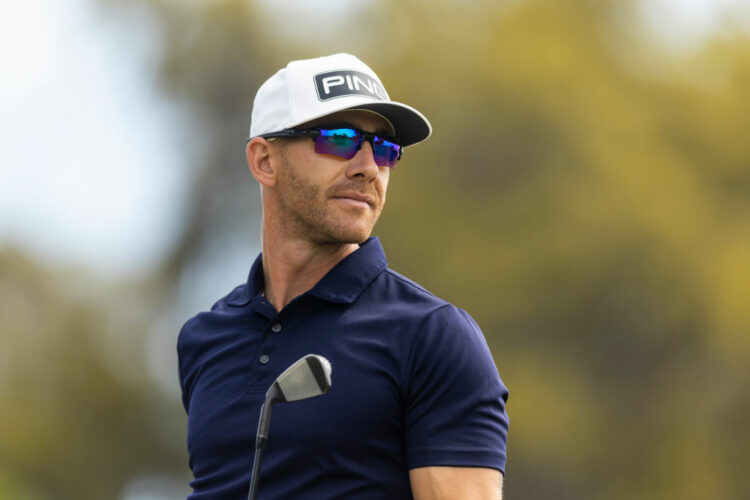 SAVANNAH, GEORGIA - APRIL 02: Tano Goya of Argentina looks on from the 1st tee during the third round of the Korn Ferry Tour Club Car Championship at Deer Creek Golf Course on April 02, 2022 in Savannah, Georgia. (Photo by James Gilbert/Getty Images)