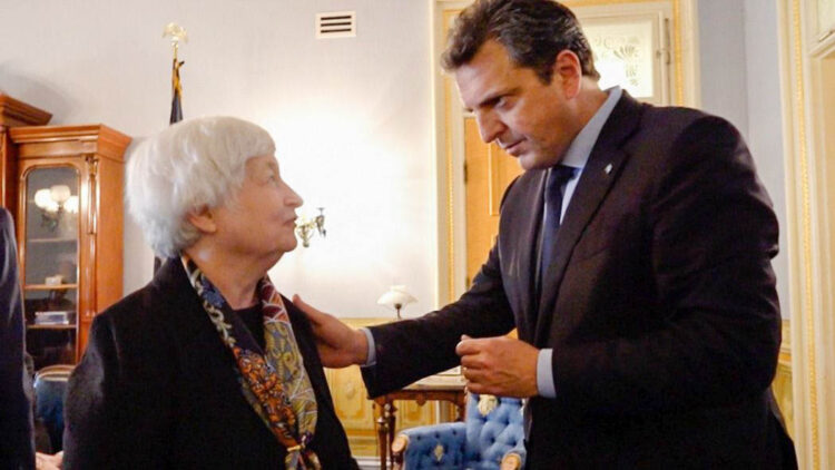 El ministro Massa con la titular del Tesoro de Estados Unidos, Janet Yellen.