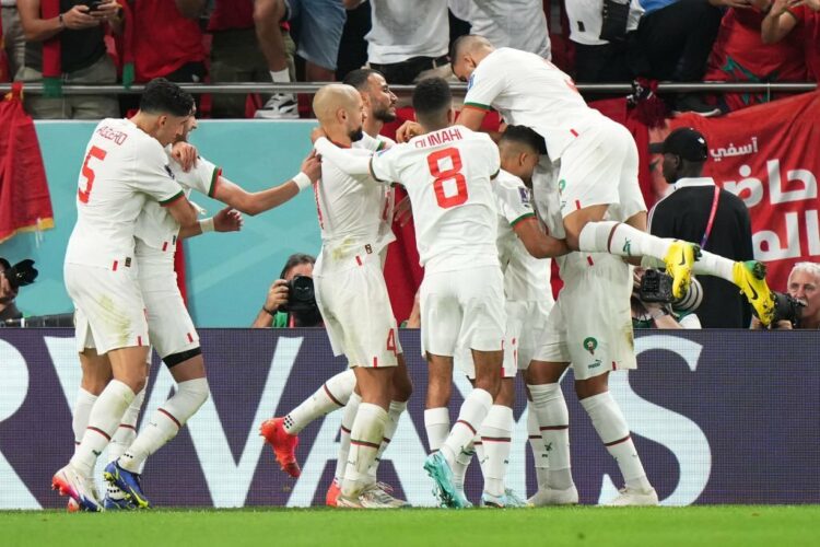 Abdelhamid Sabiriof Morocco celebrates his goal during the FIFA World Cup Qatar 2022 match, Group F, between Belgium and Morocco played at Al Thumama Stadium on Nov 27, 2022 in Doha, Qatar. (Photo by Bagu Blanco / Pressinphoto / Icon Sport)