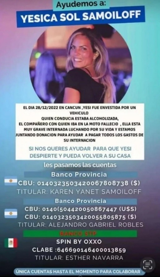 Una argentina fue atropellada en Cancún y ahora su familia pide ayuda para pagar la internación