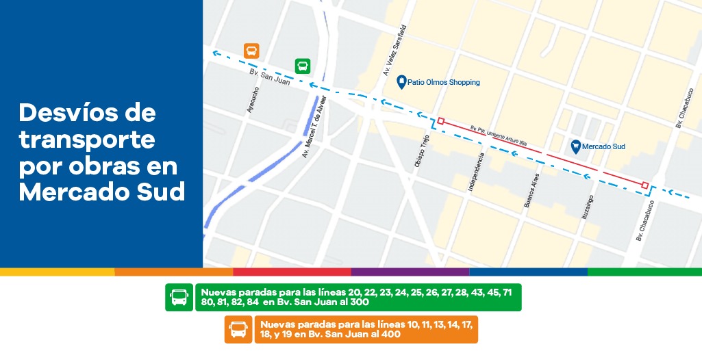 Suman nuevas paradas de colectivos por obras en el bulevar Illia