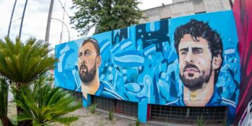 Las imágenes de Pablo Aimar y Walter Samuel ya lucen en un mural de los campeones del mundo