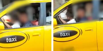 Grabaron a un taxista mientras manejaba con su hijo a upa y causó indignación