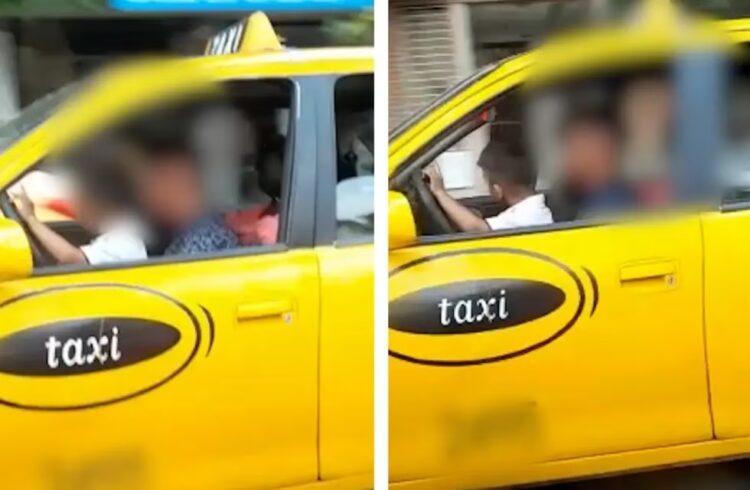 Grabaron a un taxista mientras manejaba con su hijo a upa y causó indignación