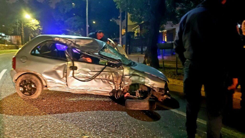 Impresionante choque contra un árbol en la Octavio Pinto