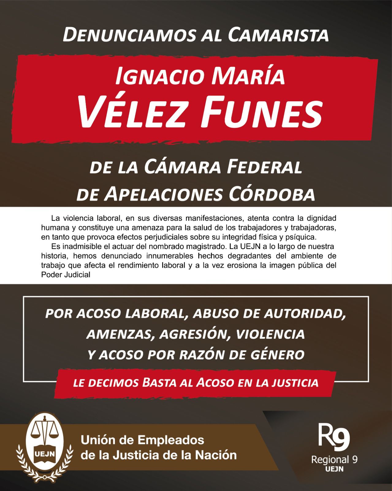Denuncian al camarista federal Vélez Funes por violencia y acoso en el ámbito laboral