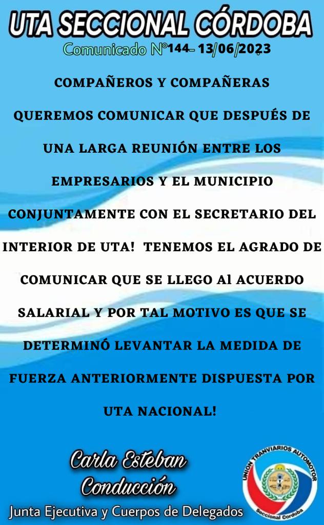 UTA levantó el paro y se normaliza el funcionamiento del transporte en Córdoba