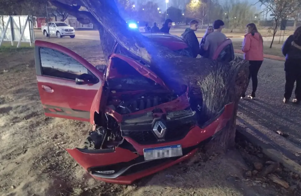 Un auto quedó empotrado en un árbol de Valle Escondido