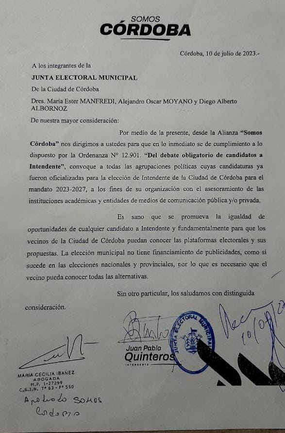 Quinteros exigió que se cumpla el debate de candidatos a Intendente y Vilches se sumó al pedido
