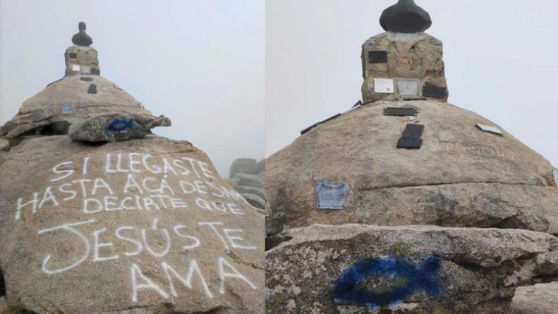 Con pintadas de mensajes religiosos, vandalizaron la cima del Cerro Champaquí