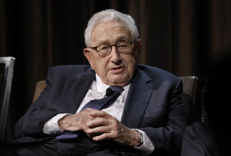 Henry Kissinger, former U.S. secretary of state, speaks during an Economic Club of New York event in New York, U.S., on Tuesday, Dec. 5, 2017. Kissinger is an American diplomat and political scientist who served as the Secretary of State and National Security Advisor under the presidential administrations of Richard Nixon and Gerald Ford. Photographer: Peter Foley/Bloomberg