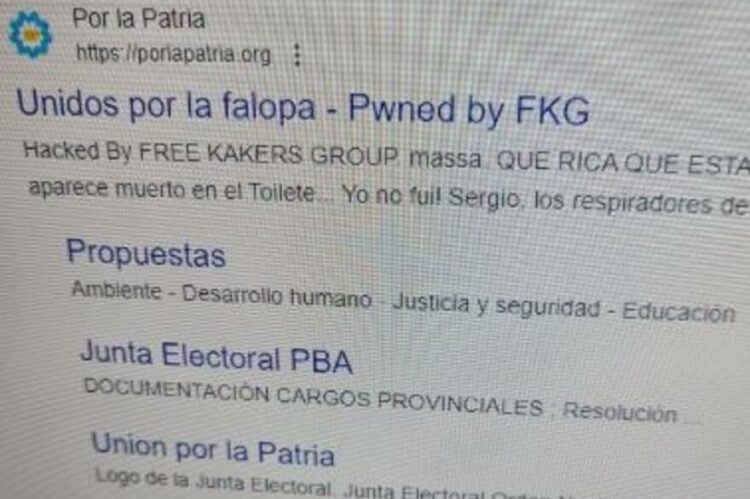 Hackearon la página de Unión por la Patria y dejaron mensajes en contra de Sergio Massa