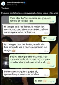 Lo dejaron afuera de la cena de navidad porque votó a Milei