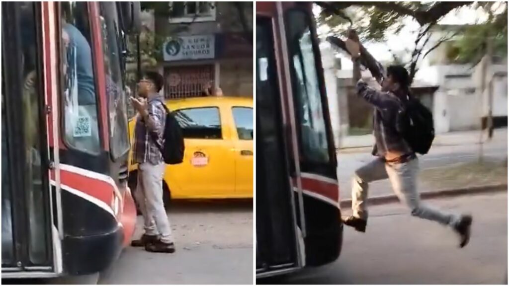 Se puso en frente del colectivo y se colgó del espejo porque no paró: "Me llevas o me pasas por encima"