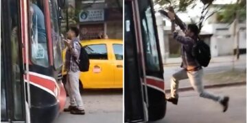 Se puso en frente del colectivo y se colgó del espejo porque no paró: «Me llevas o me pasas por encima»