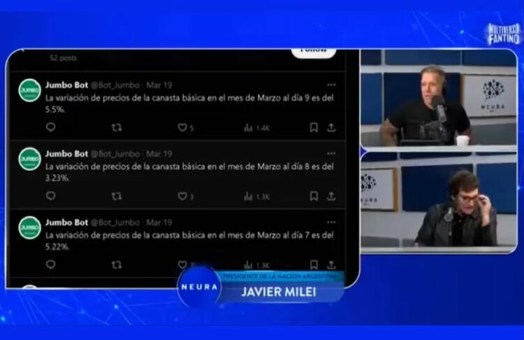 Captura de pantalla de la entrevista que Javier Milei brindó al periodista Alejandro Fantino en su programa Multiverso Fantino en Neura
