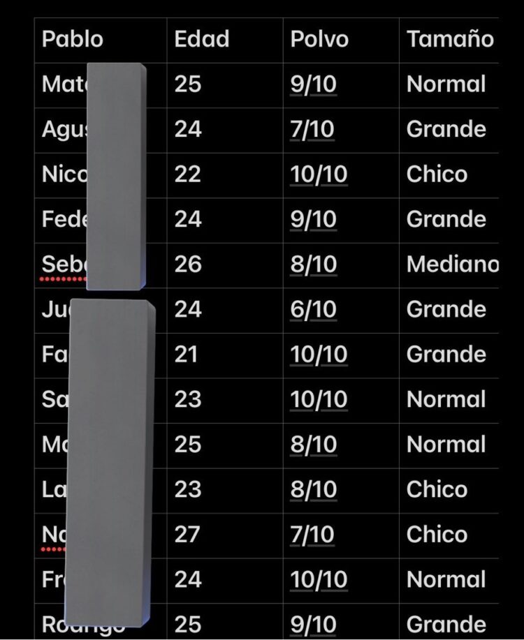 Hizo una insólita tabla de Excel para calificar a los chicos con los que tuvo sexo