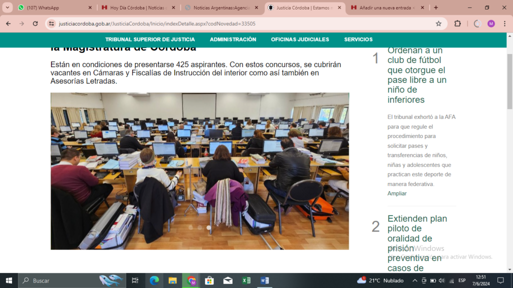El Consejo de la Magistratura de Córdoba realiza exámenes para cubrir vacantes