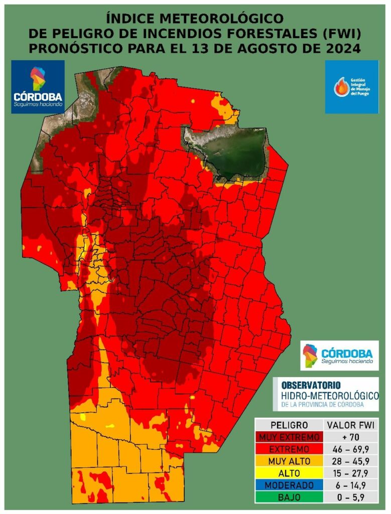 Advierten que el índice de riesgo para incendios forestales está en alerta extremo