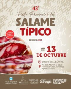 Vuelve la fiesta del Salame Típico a Colonia Caroya: música, exposiciones y visitas guiadas