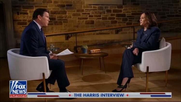 Kamala Harris durante la entrevista que concedió a Fox News.