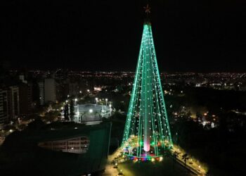 Rodeado por una multitud de cordobeses, se encendió el árbol de navidad más grande de Argentina