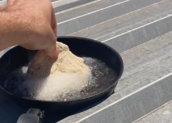 Cocinó una milanesa con el calor del techo de su casa
