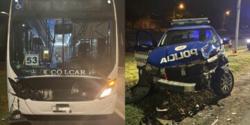 Un chofer de Tamse se quedó dormido y embistió a un móvil de la Policía