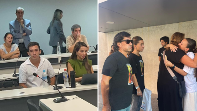 Izquierda: Néstor Soto acompañado de Ángela Burgos Niño, su abogada defensora.
Derecha: La familia de Catalina Gutiérrez llegando a Tribunales.