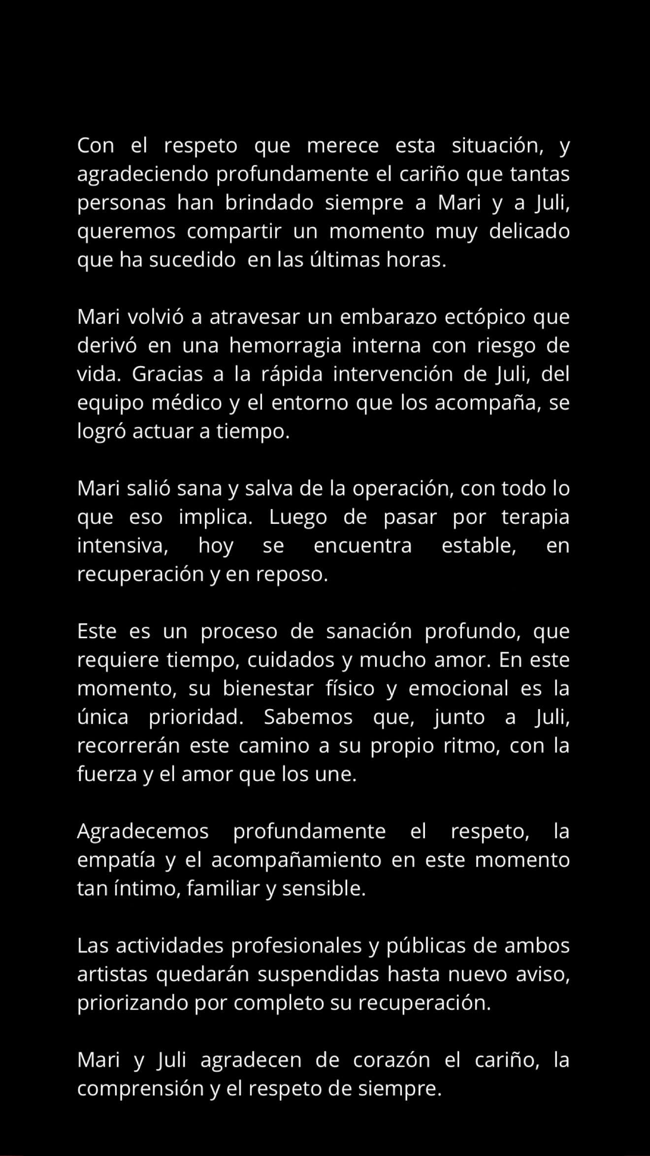 Parte médico de María Becerra: la razón oficial por la que está internada