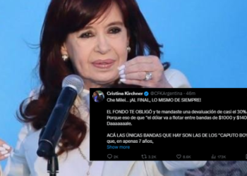 Cristina Kirchner apuntó contra Milei: «El FMI te obligó a devaluar un 30%»
