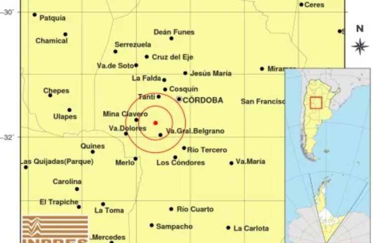 El epicentro se ubicó a 60 kilómetros al suroeste de la ciudad de Córdoba, afectando varias localidades cercanas.
