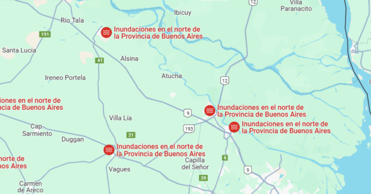 Temporal en Buenos Aires: dos micros con alumnos varados en la Ruta 9 por las inundaciones