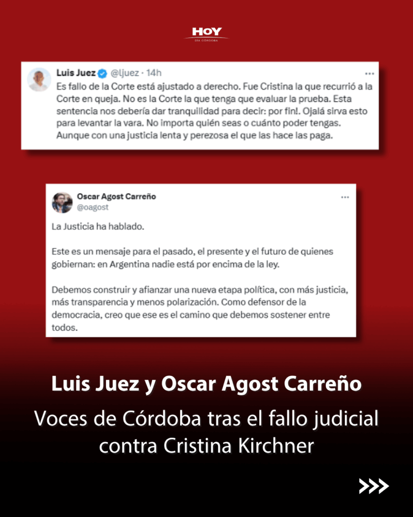 Voces de Córdoba tras el fallo judicial contra Cristina Kirchner 