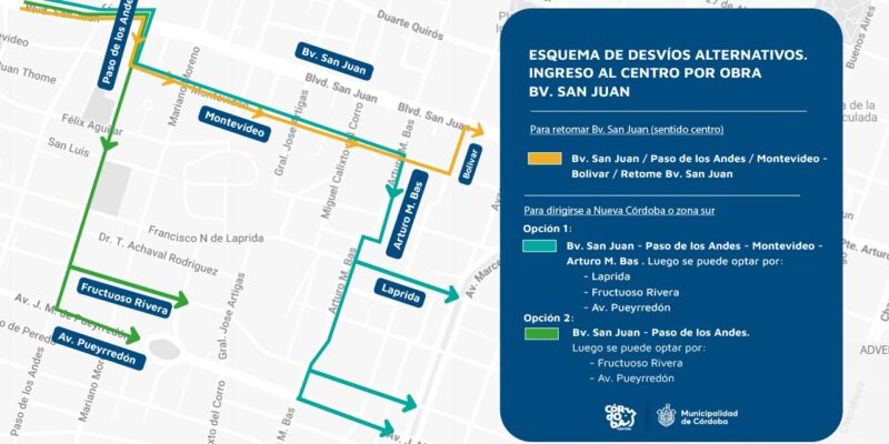 Rutas alternativas para los conductores que transitan por Bv. San Juan