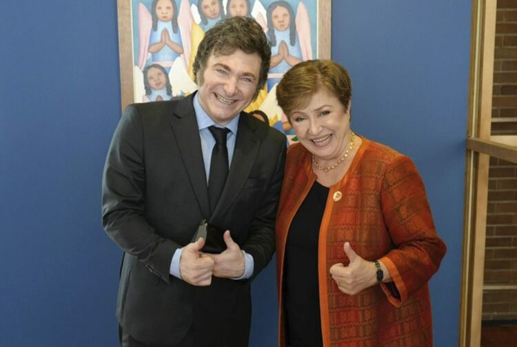 Javier Milei con la titular del FMI, Kristalina Georgieva