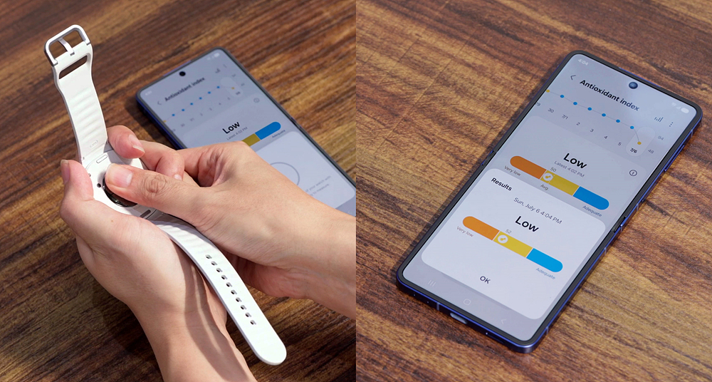 Así son los nuevos plegables Galaxy Z que llegan acompañados de un smartwatch Un usuario mide su Antioxidant Index.