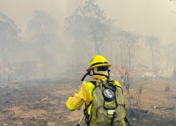 Bomberos combaten un incendio en la zona de Pampa Alta