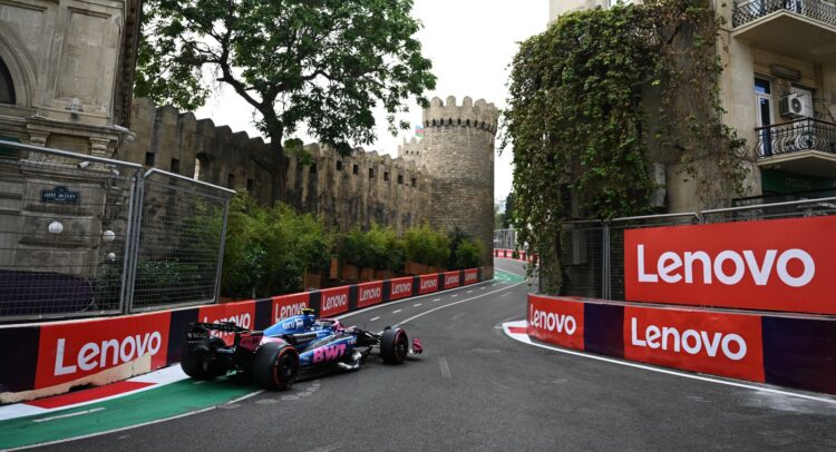 El Alpine de Colapinto en las prácticas libres del Gran Premio de Azerbaiyán.