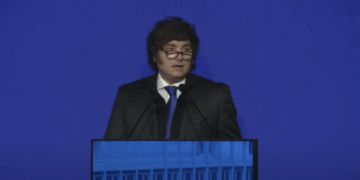 Javier Milei en la Bolsa de Comercio de Córdoba.