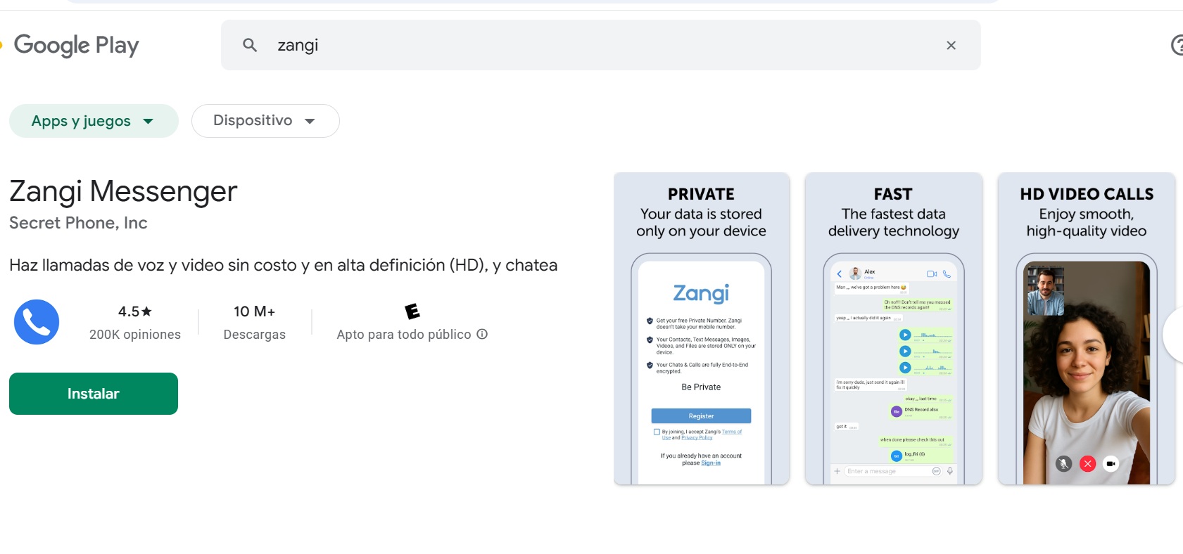 La app del mensajero Zangi está disponible en las tiendas oficiales.