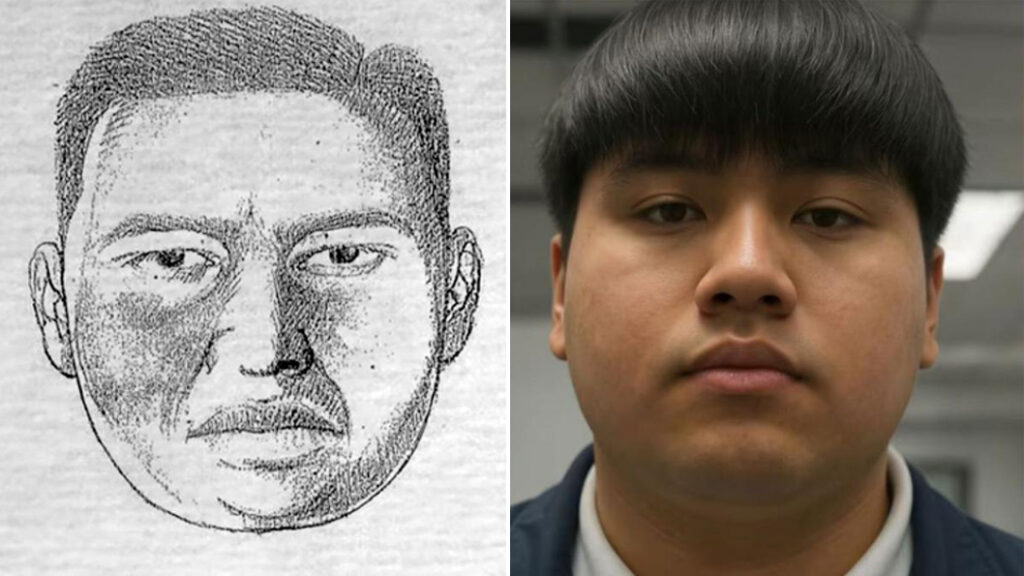 El identikit del violador serial difundido en 2004 y la imagen que recrea la foto de Pequeño J.