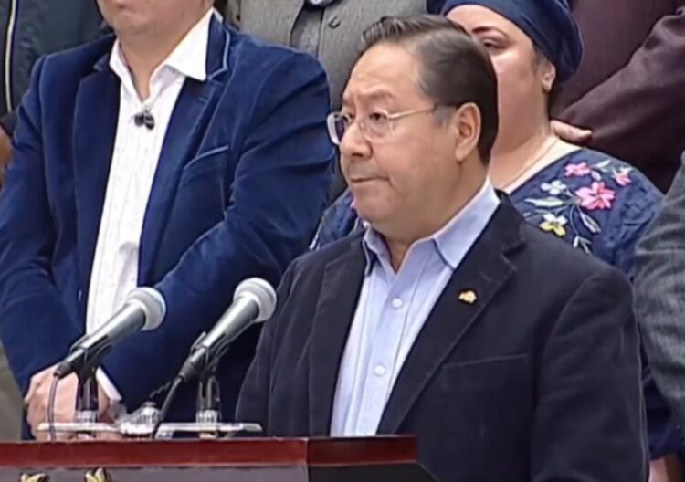 El presidente de Bolivia, Luis Arce, este miércoles en conferencia de prensa.