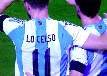 El festejo de Gio Lo Celso en el 1 a 0 a los 30 minutos de primer tiempo.