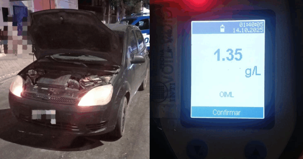 Detuvieron a un conductor alcoholizado con 1.35 g/l de alcohol en sangre