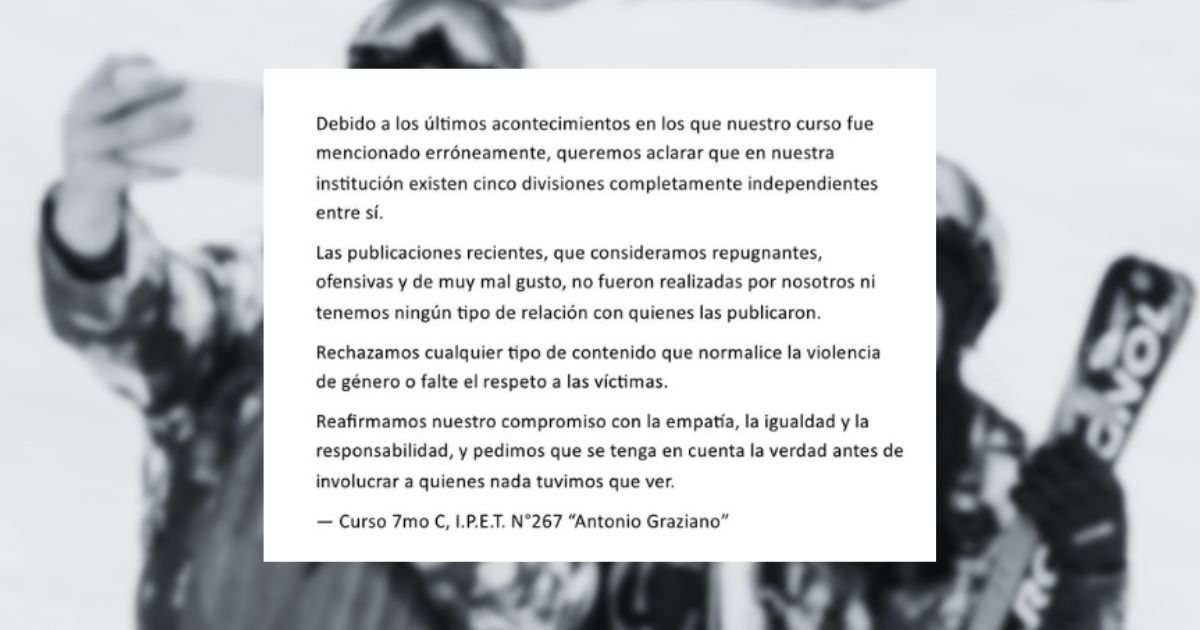Egresados: indignación en Bariloche por un alumno que se disfrazó de “mujer violada” Egresados: indignación en Bariloche por un alumno que se disfrazó de “mujer violada”