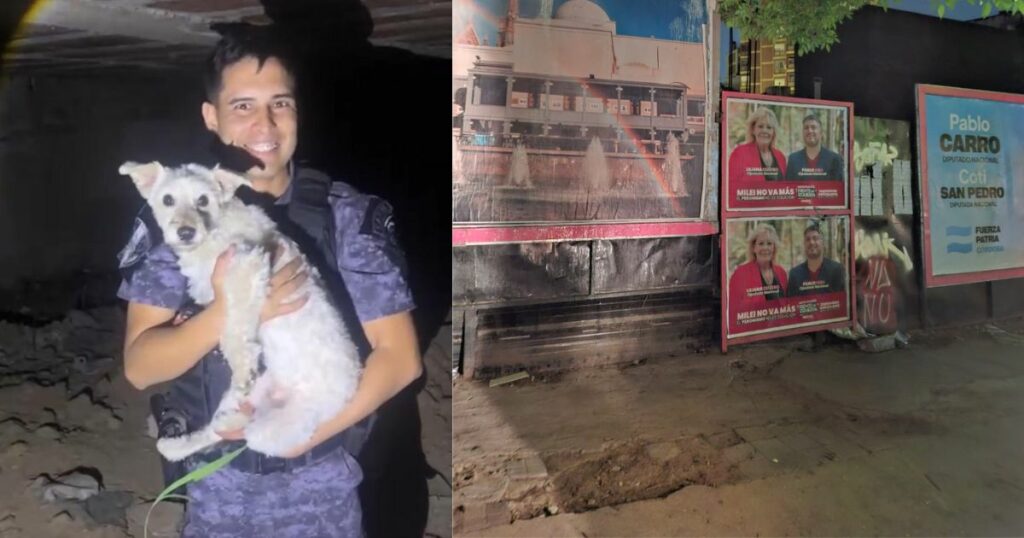 Un perro fue salvado luego de caer a un pozo ciego en barrio Centro